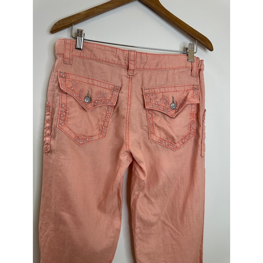Miss Me Cargo 100% Linen Wide Leg Mid Rise Pant Coral Pink Large Lagonlook Beach - Picture 10 of 14